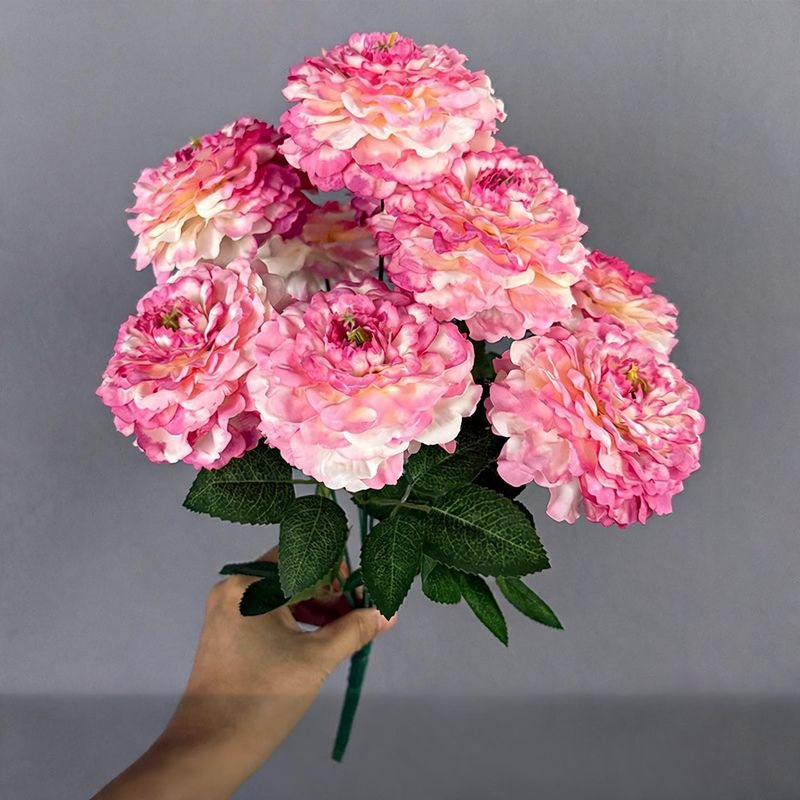 Artificial Chrysanthemum Bush, 9 Blooms Silk Floral Arrangement, 16" Tall Home & Window Display Decor