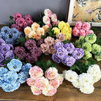 Artificial Chrysanthemum Bush, 9 Blooms Silk Floral Arrangement, 16" Tall Home & Window Display Decor