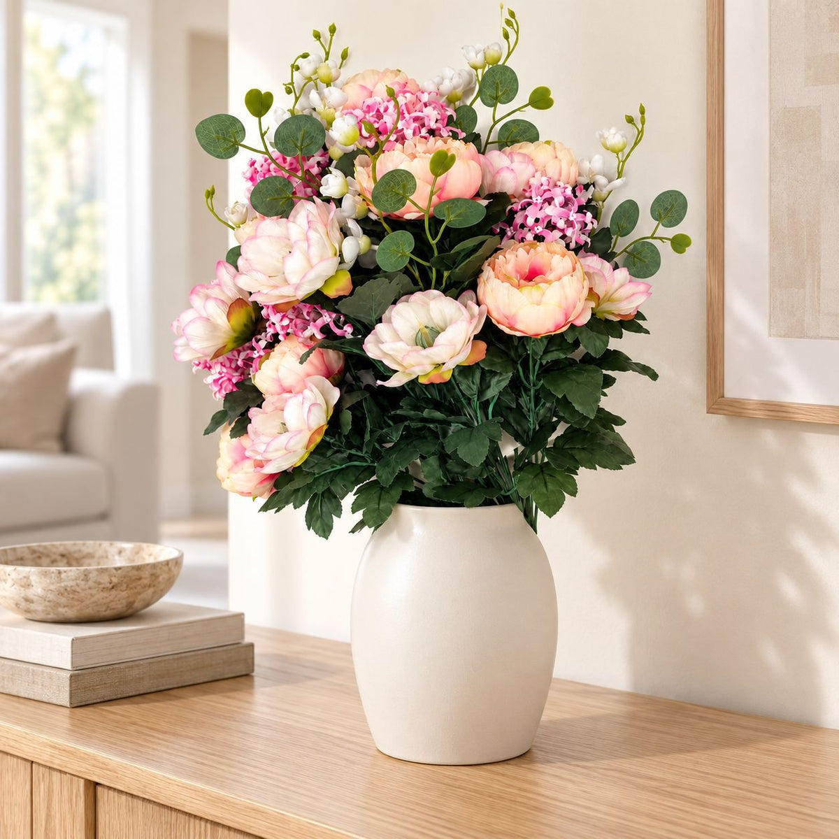 Artificial Peony Bush, 24 Blooms, 22" Tall, Wedding Decoration, Mixed Material, Bush Style, No Vase Included