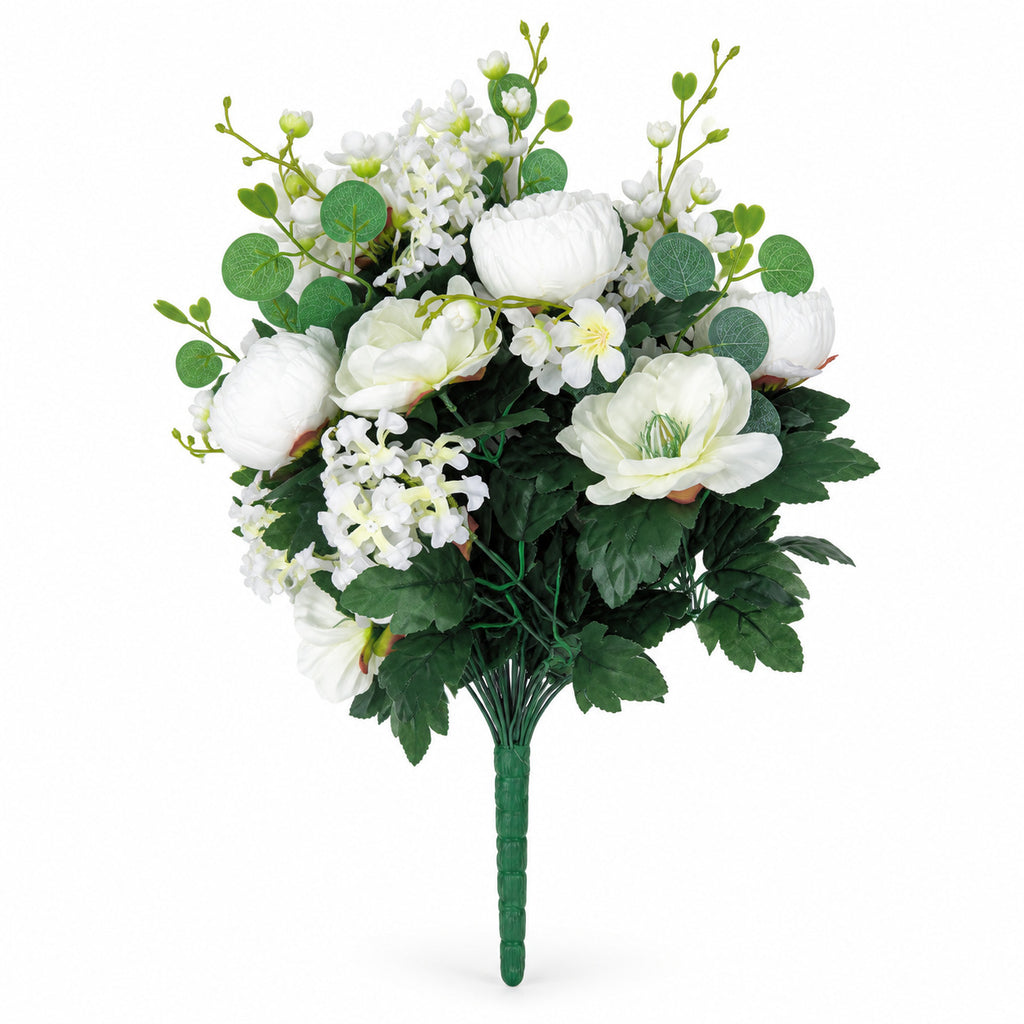 Artificial Peony Bush, 24 Blooms, 22" Tall, Wedding Decoration, Mixed Material, Bush Style, No Vase Included