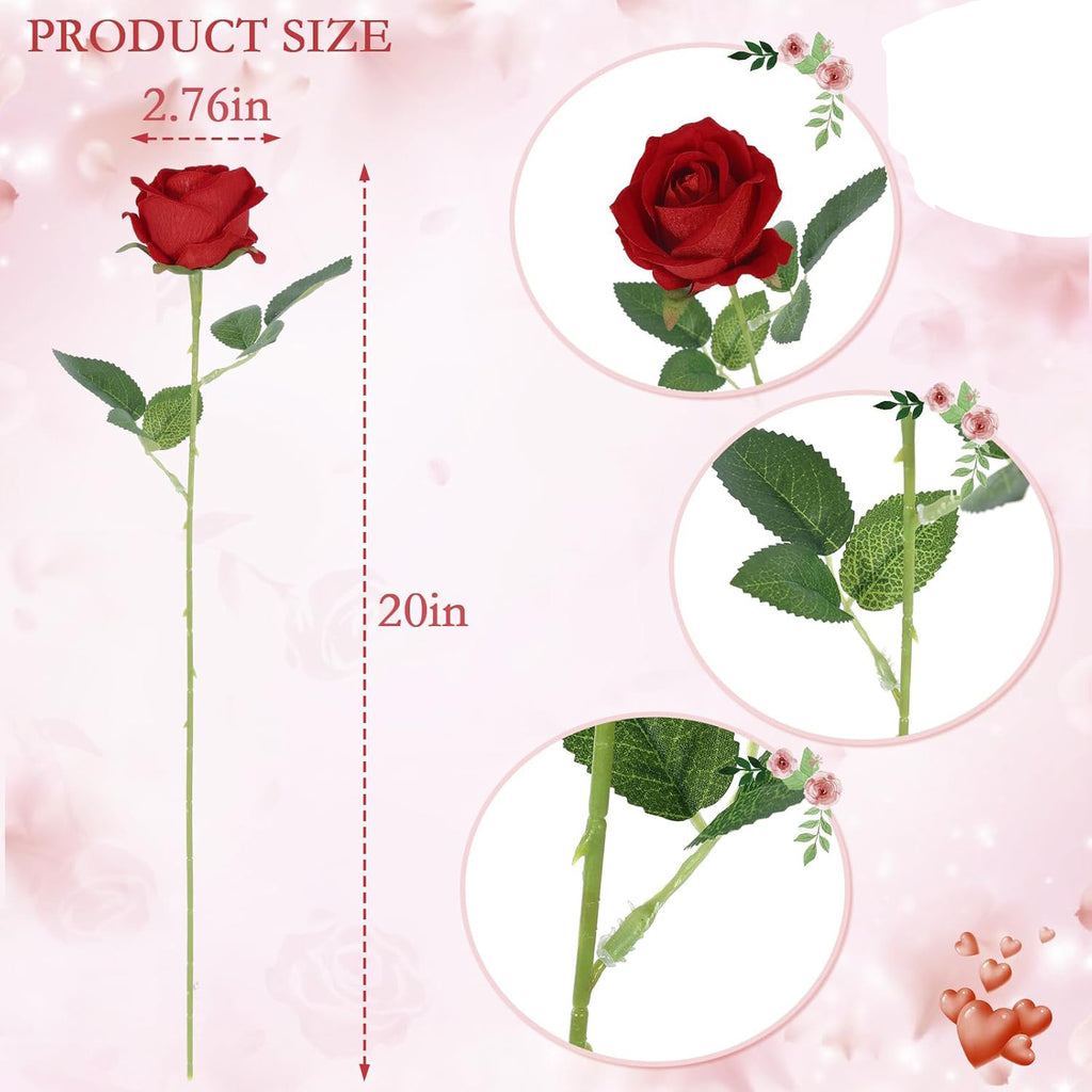 Artificial Silk Rose Single Stem, 20" Tall with 2.76" Bloom, Set of 10 - Wedding Decor, Home Styling, Valentine's Day