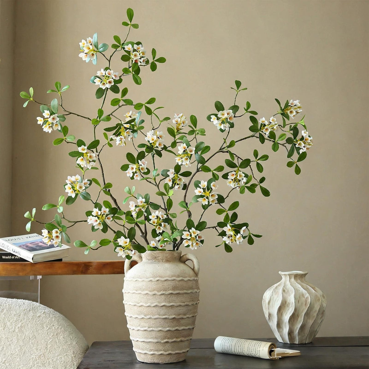 Artificial Island Flower Stem, 45" Tall, Silk Material, Single Stem with 9 Blooms, Light Luxury Style for Home, Hotel, Wedding Decor