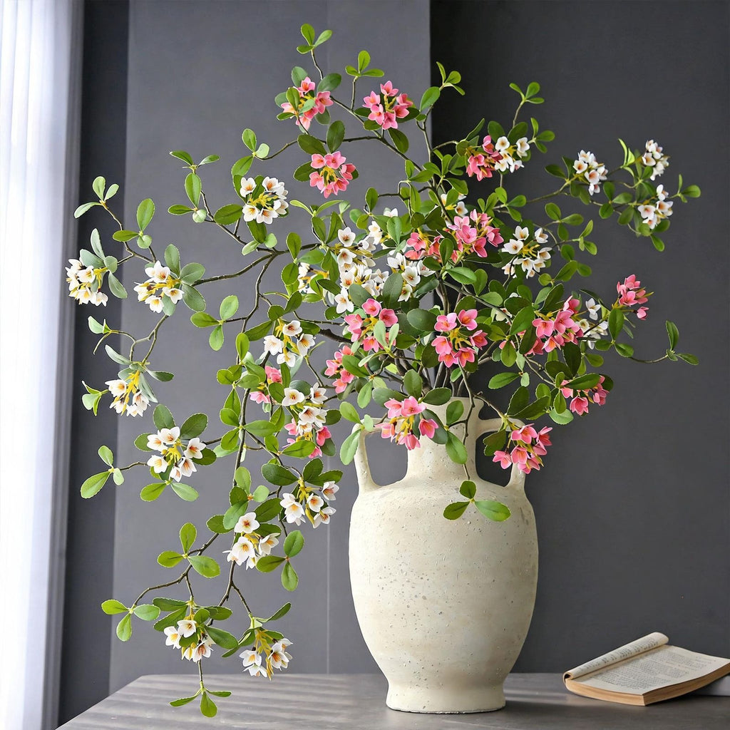 Artificial Island Flower Stem, 45" Tall, Silk Material, Single Stem with 9 Blooms, Light Luxury Style for Home, Hotel, Wedding Decor