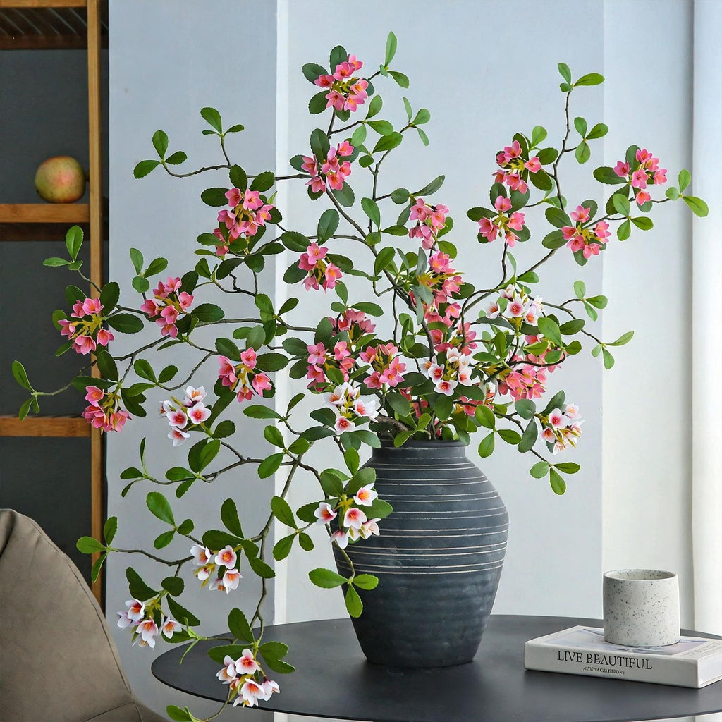 Artificial Island Flower Stem, 45" Tall, Silk Material, Single Stem with 9 Blooms, Light Luxury Style for Home, Hotel, Wedding Decor