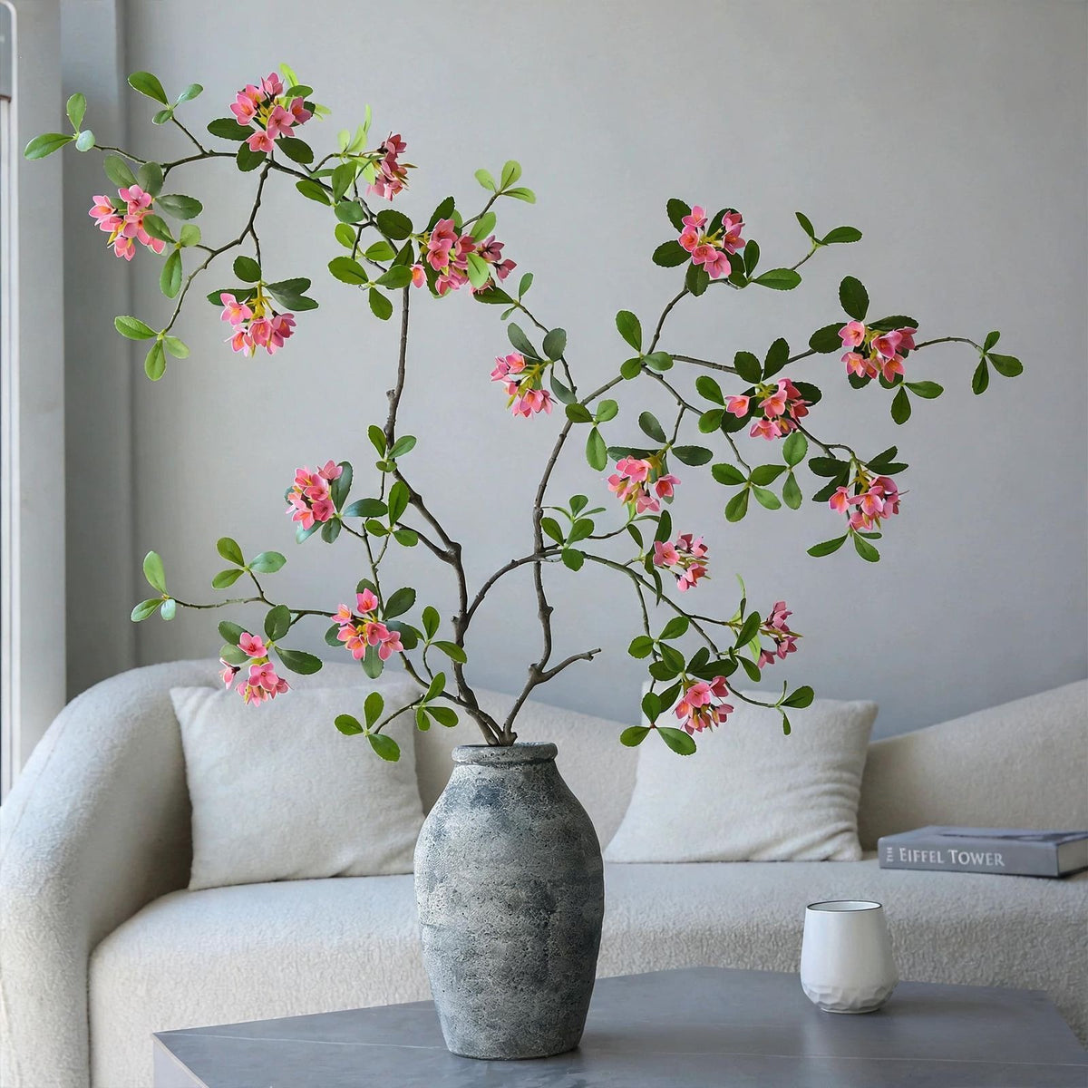 Artificial Island Flower Stem, 45" Tall, Silk Material, Single Stem with 9 Blooms, Light Luxury Style for Home, Hotel, Wedding Decor