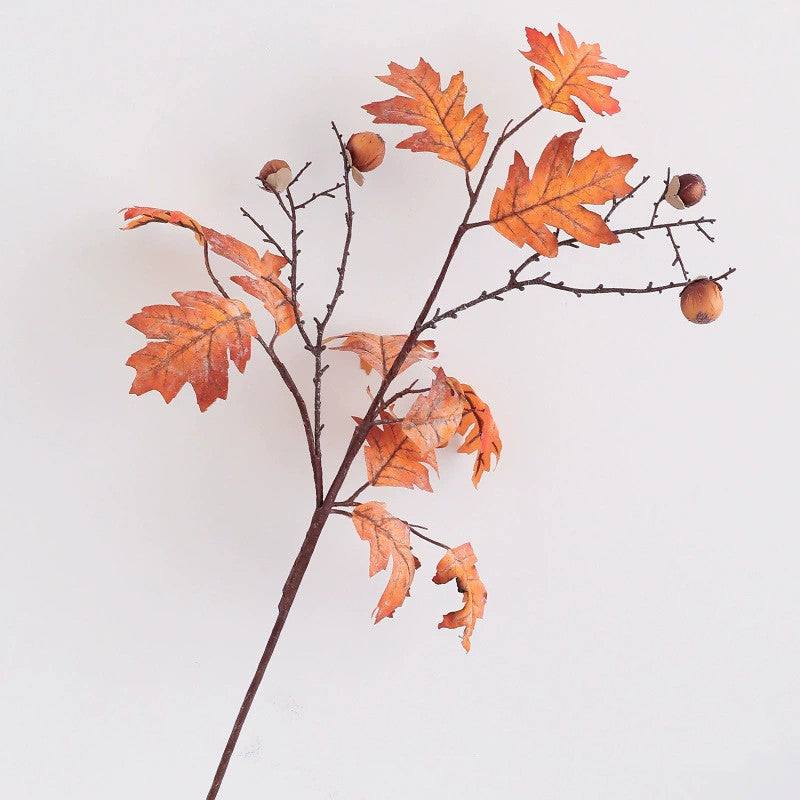 Artificial Maple Branch with Berries, 34" Single Stem Silk Fall Decor, Indoor Home or Commercial Display