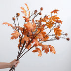 Artificial Maple Branch with Berries, 34" Single Stem Silk Fall Decor, Indoor Home or Commercial Display