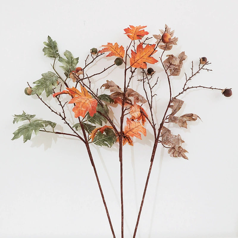 Artificial Maple Branch with Berries, 34" Single Stem Silk Fall Decor, Indoor Home or Commercial Display
