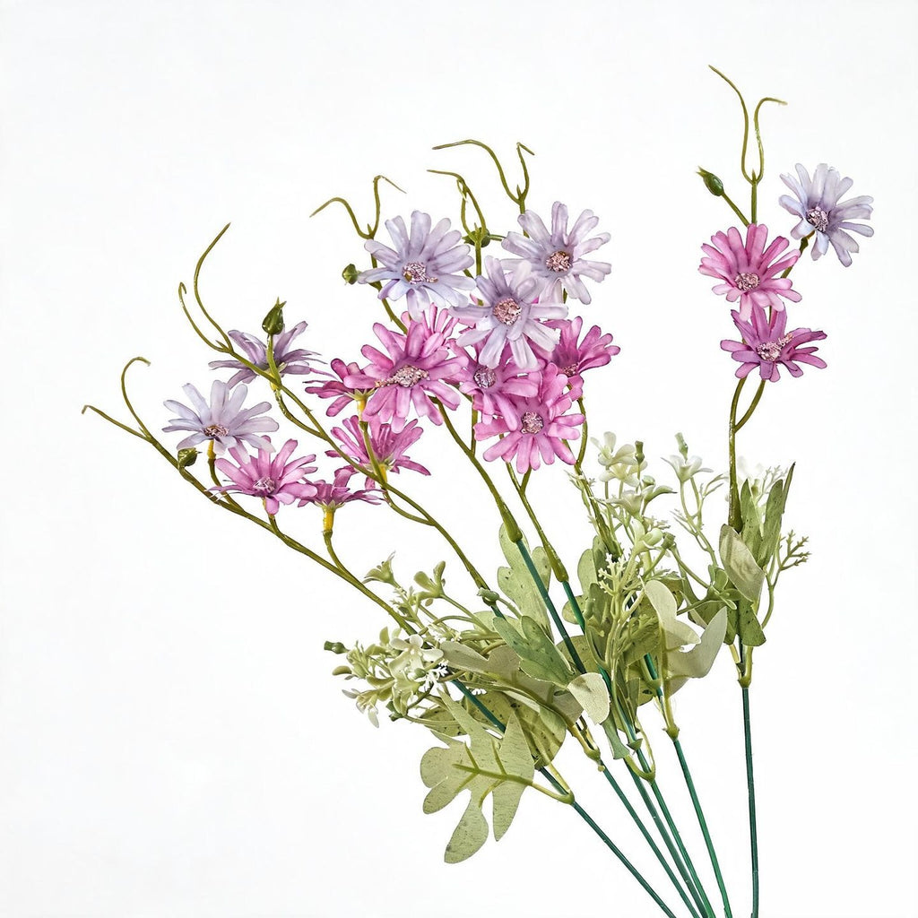 Artificial Dutch Daisy Bush, 15" Tall, Realistic Faux Flowers for Home Decor, Bouquets, and Event Styling