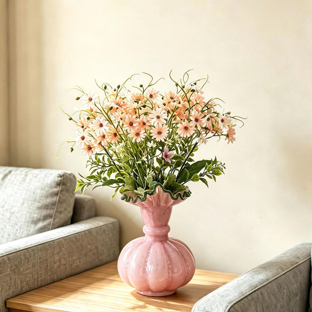 Artificial Dutch Daisy Bush, 15" Tall, Realistic Faux Flowers for Home Decor, Bouquets, and Event Styling