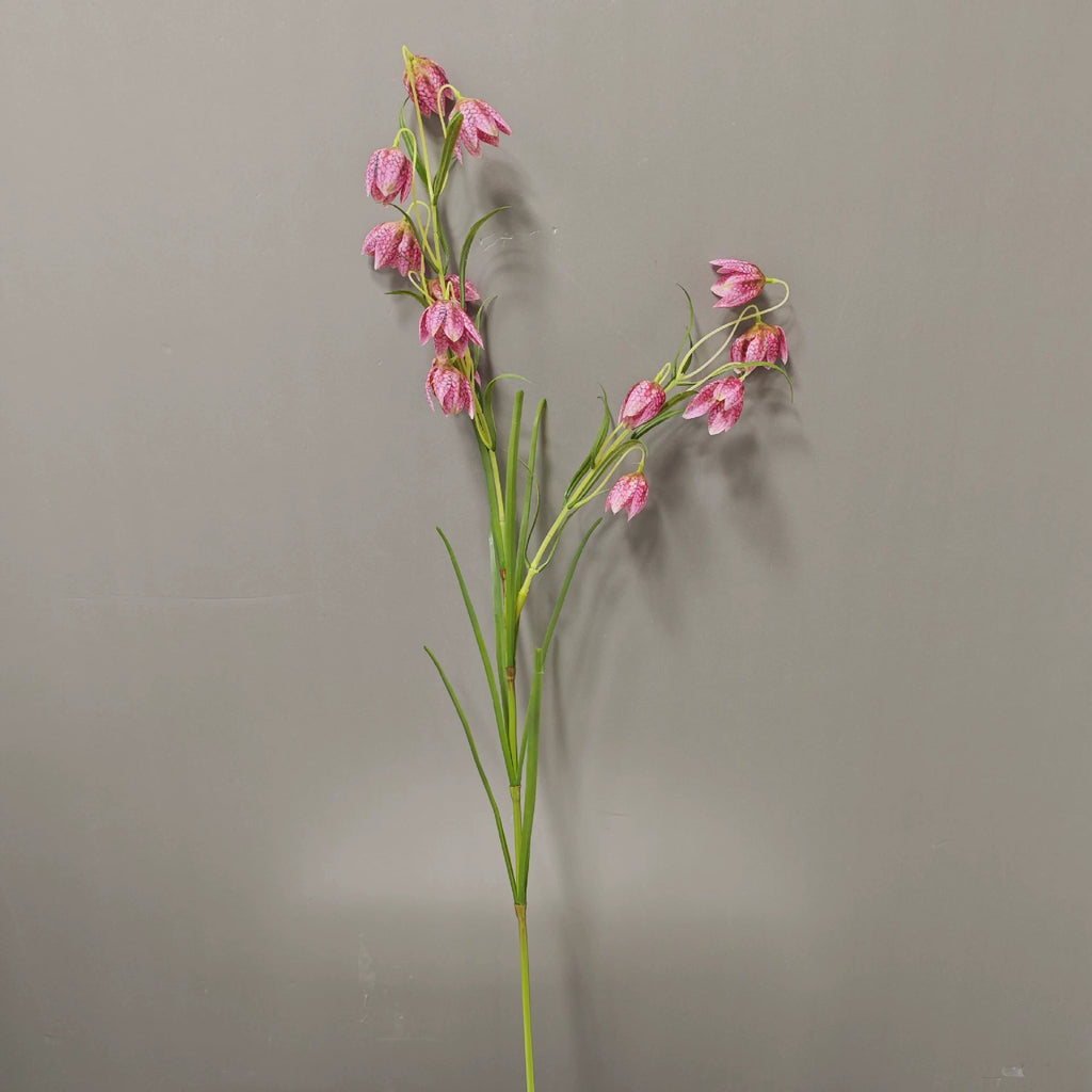 Artificial Fritillary Flower Stem, Single Stem with 12 Blooms, White & Green, 35", Silk Material, Perfect for Home, Hotel, Wedding & Window Displays