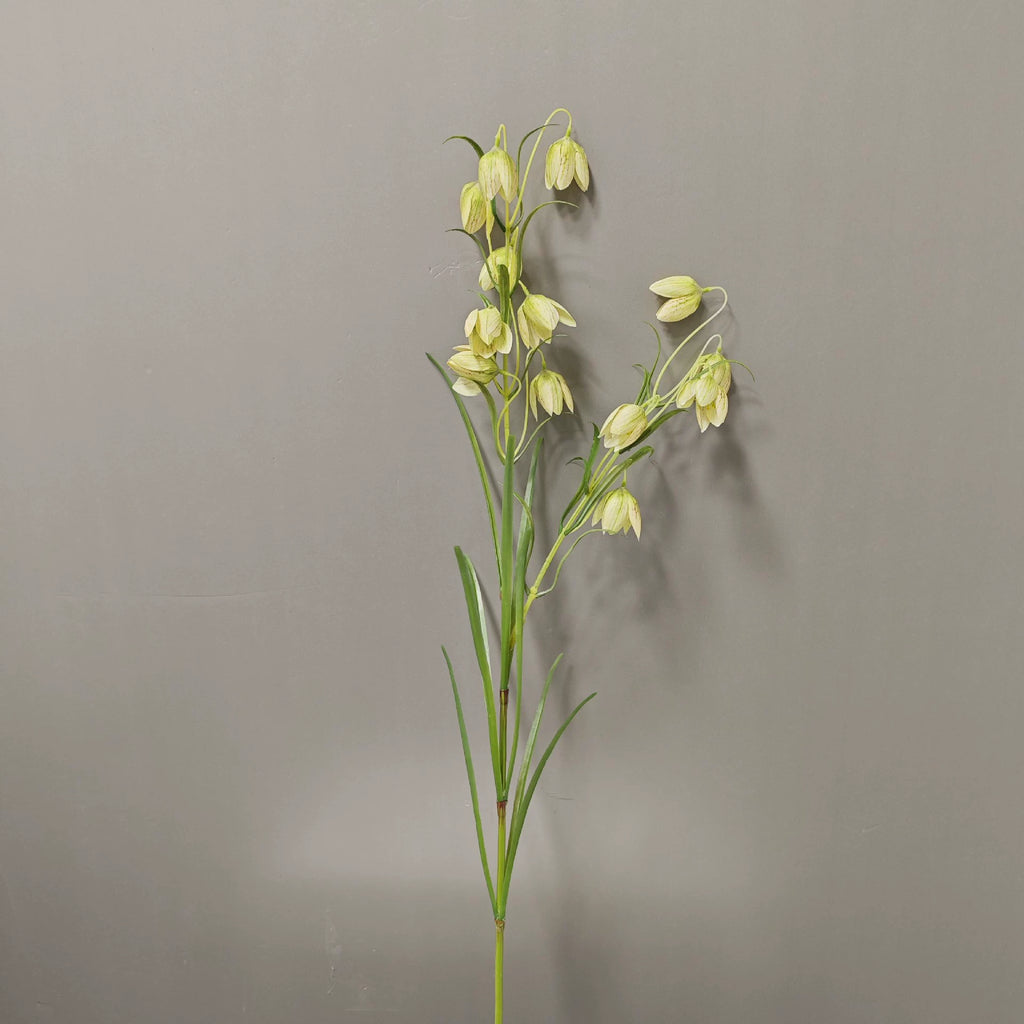 Artificial Fritillary Flower Stem, Single Stem with 12 Blooms, White & Green, 35", Silk Material, Perfect for Home, Hotel, Wedding & Window Displays