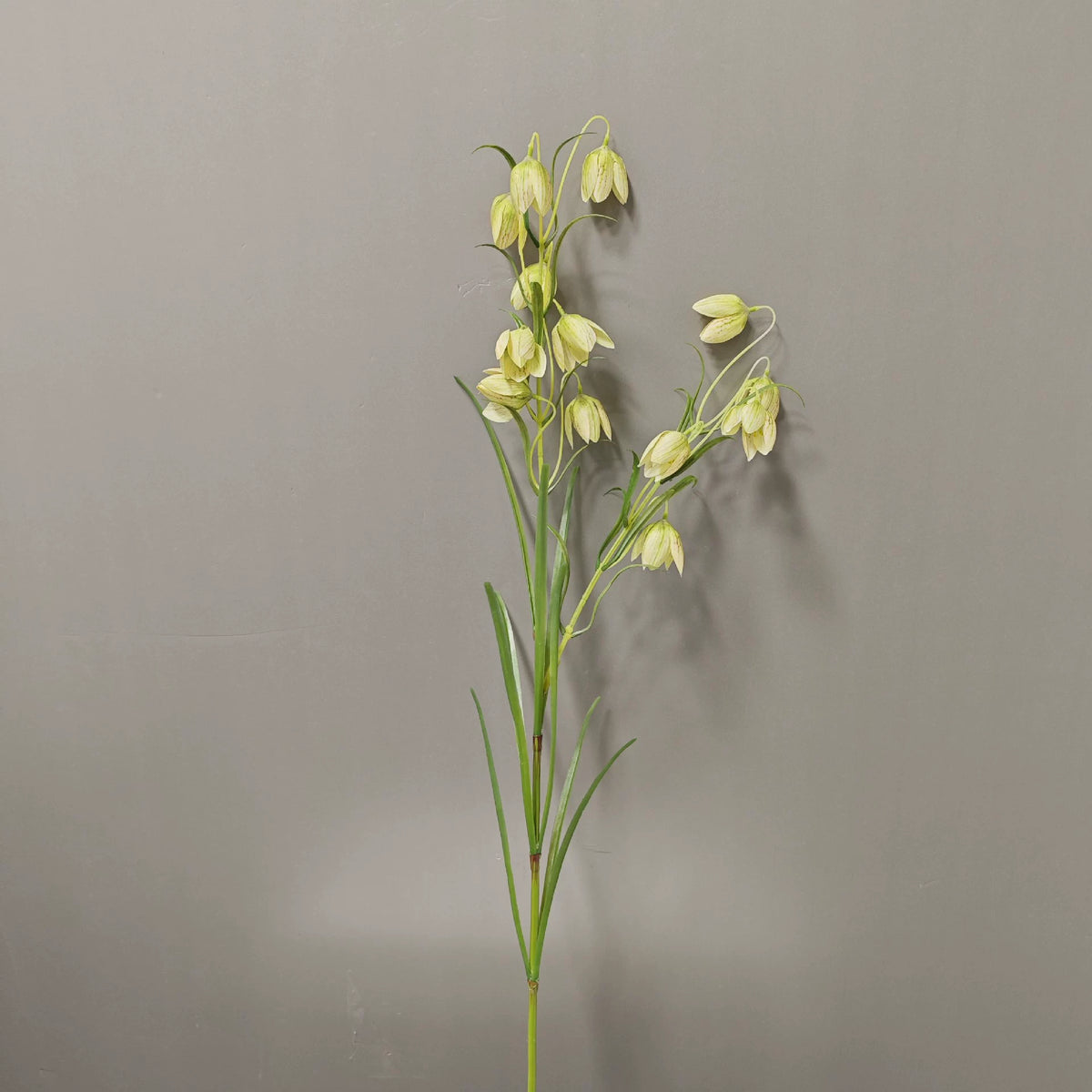 Artificial Fritillary Flower Stem, Single Stem with 12 Blooms, White & Green, 35", Silk Material, Perfect for Home, Hotel, Wedding & Window Displays