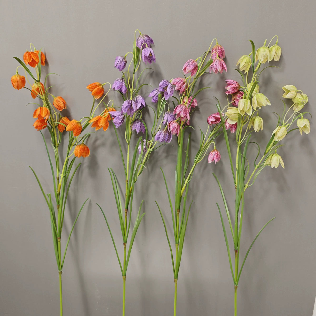 Artificial Fritillary Flower Stem, Single Stem with 12 Blooms, White & Green, 35", Silk Material, Perfect for Home, Hotel, Wedding & Window Displays
