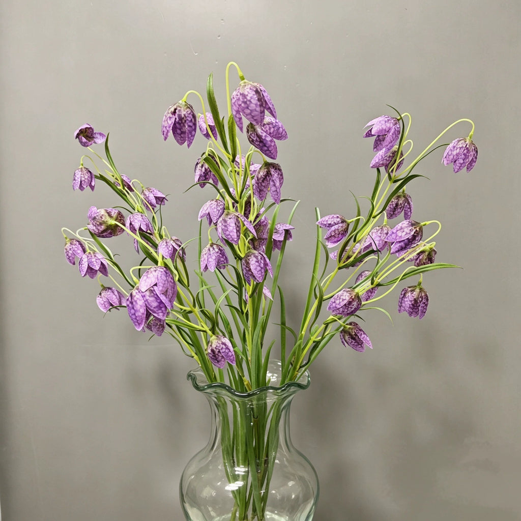 Artificial Fritillary Flower Stem, Single Stem with 12 Blooms, White & Green, 35", Silk Material, Perfect for Home, Hotel, Wedding & Window Displays