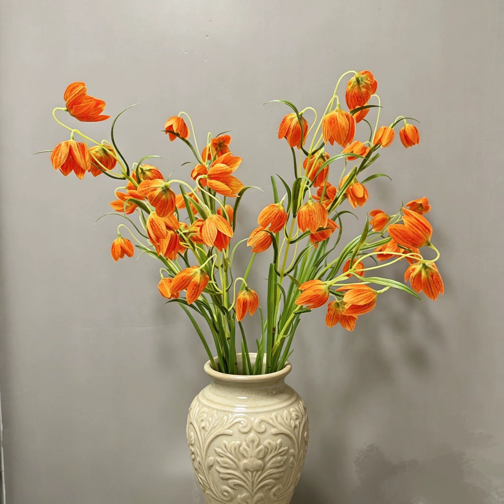 Artificial Fritillary Flower Stem, Single Stem with 12 Blooms, White & Green, 35", Silk Material, Perfect for Home, Hotel, Wedding & Window Displays