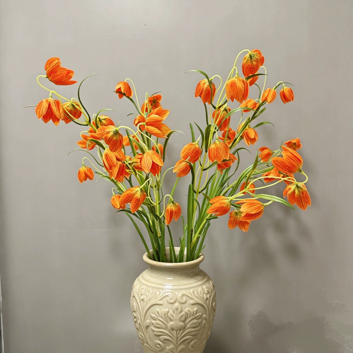 Artificial Fritillary Flower Stem, Single Stem with 12 Blooms, White & Green, 35", Silk Material, Perfect for Home, Hotel, Wedding & Window Displays