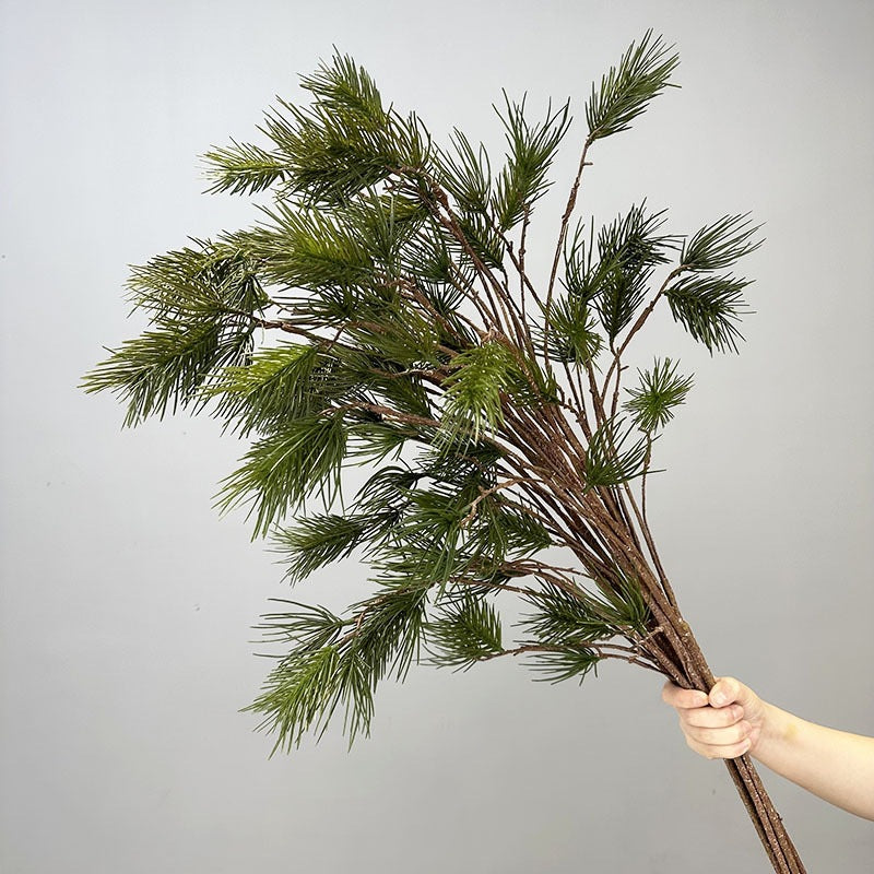 Artificial Pine Branches, Single Stem with 11 Pine Needles, 43" Tall, Real-Touch Latex Material, Modern Style for Office, Hotel, or Home Decor