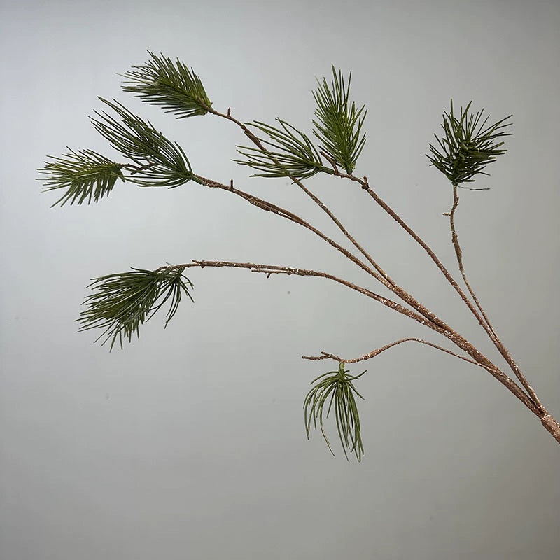 Artificial Pine Branches, Single Stem with 11 Pine Needles, 43" Tall, Real-Touch Latex Material, Modern Style for Office, Hotel, or Home Decor