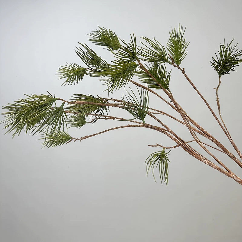 Artificial Pine Branches, Single Stem with 11 Pine Needles, 43" Tall, Real-Touch Latex Material, Modern Style for Office, Hotel, or Home Decor