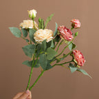 Artificial Silk Roses Bush, 3 Blooms, 21" Tall, Realistic Faux Flower Arrangement for Home Decor, Table Centerpieces, Wedding Decor