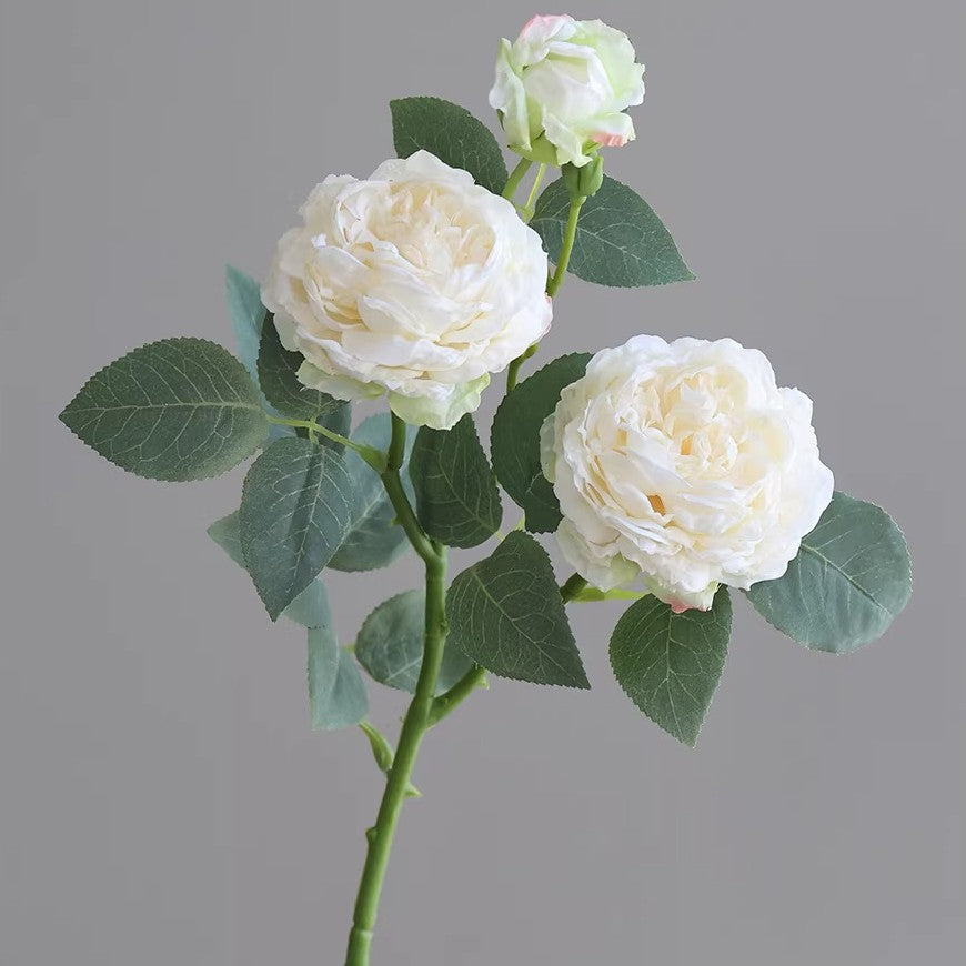 Artificial Silk Roses Bush, 3 Blooms, 21" Tall, Realistic Faux Flower Arrangement for Home Decor, Table Centerpieces, Wedding Decor