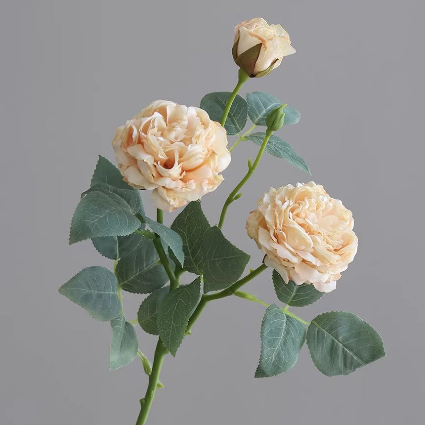 Artificial Silk Roses Bush, 3 Blooms, 21" Tall, Realistic Faux Flower Arrangement for Home Decor, Table Centerpieces, Wedding Decor