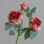 Artificial Silk Roses Bush, 3 Blooms, 21" Tall, Realistic Faux Flower Arrangement for Home Decor, Table Centerpieces, Wedding Decor