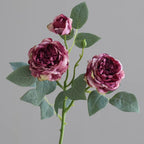 Artificial Silk Roses Bush, 3 Blooms, 21" Tall, Realistic Faux Flower Arrangement for Home Decor, Table Centerpieces, Wedding Decor