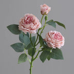 Artificial Silk Roses Bush, 3 Blooms, 21" Tall, Realistic Faux Flower Arrangement for Home Decor, Table Centerpieces, Wedding Decor