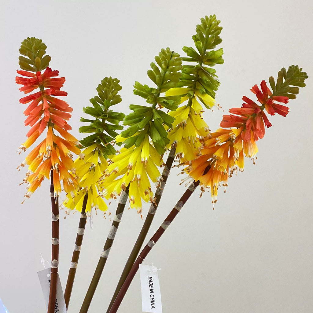 Artificial Torch Lily Stems, 28" Tall, Silk Flowers for Home, Hotel, and Window Displays, Single Stem, Bendable Design