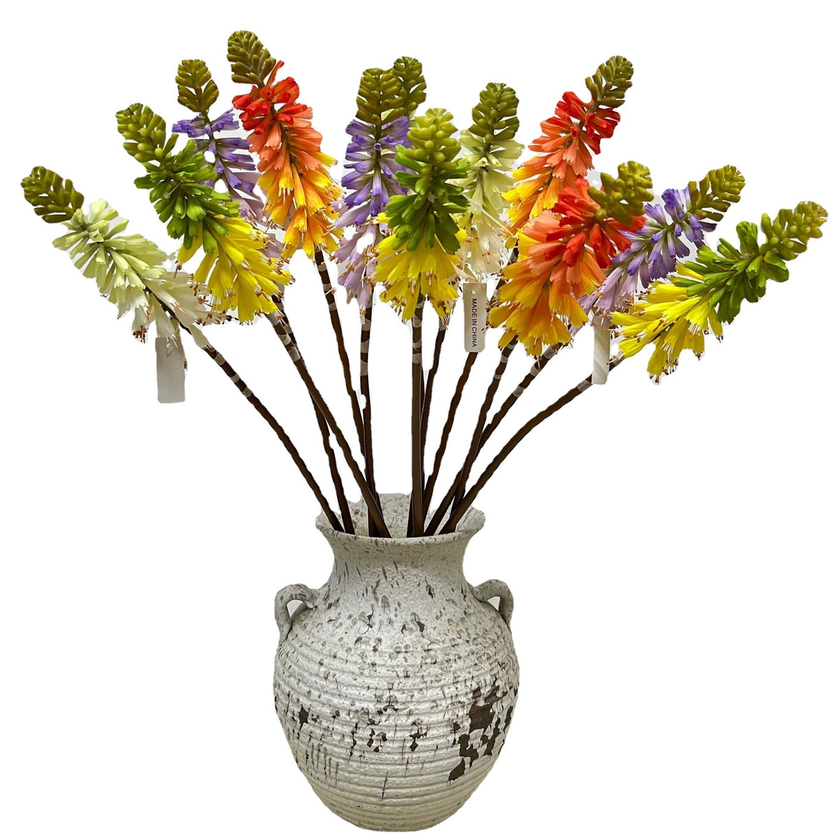 Artificial Torch Lily Stems, 28" Tall, Silk Flowers for Home, Hotel, and Window Displays, Single Stem, Bendable Design
