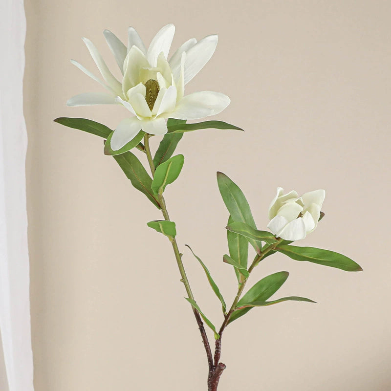 Luxury Single Stem Artificial King Protea Flower, 28" Height, Silk Material, 2 Blooms, Home & Hotel Decor, White/Green/Yellow/Pink