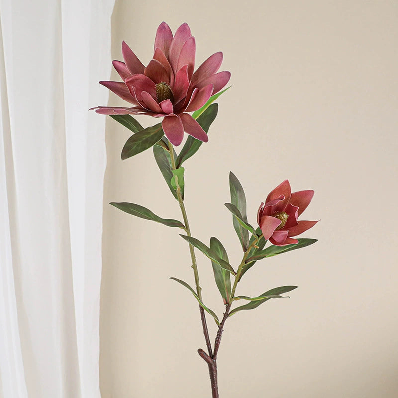 Luxury Single Stem Artificial King Protea Flower, 28" Height, Silk Material, 2 Blooms, Home & Hotel Decor, White/Green/Yellow/Pink