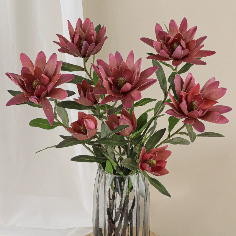 Luxury Single Stem Artificial King Protea Flower, 28" Height, Silk Material, 2 Blooms, Home & Hotel Decor, White/Green/Yellow/Pink