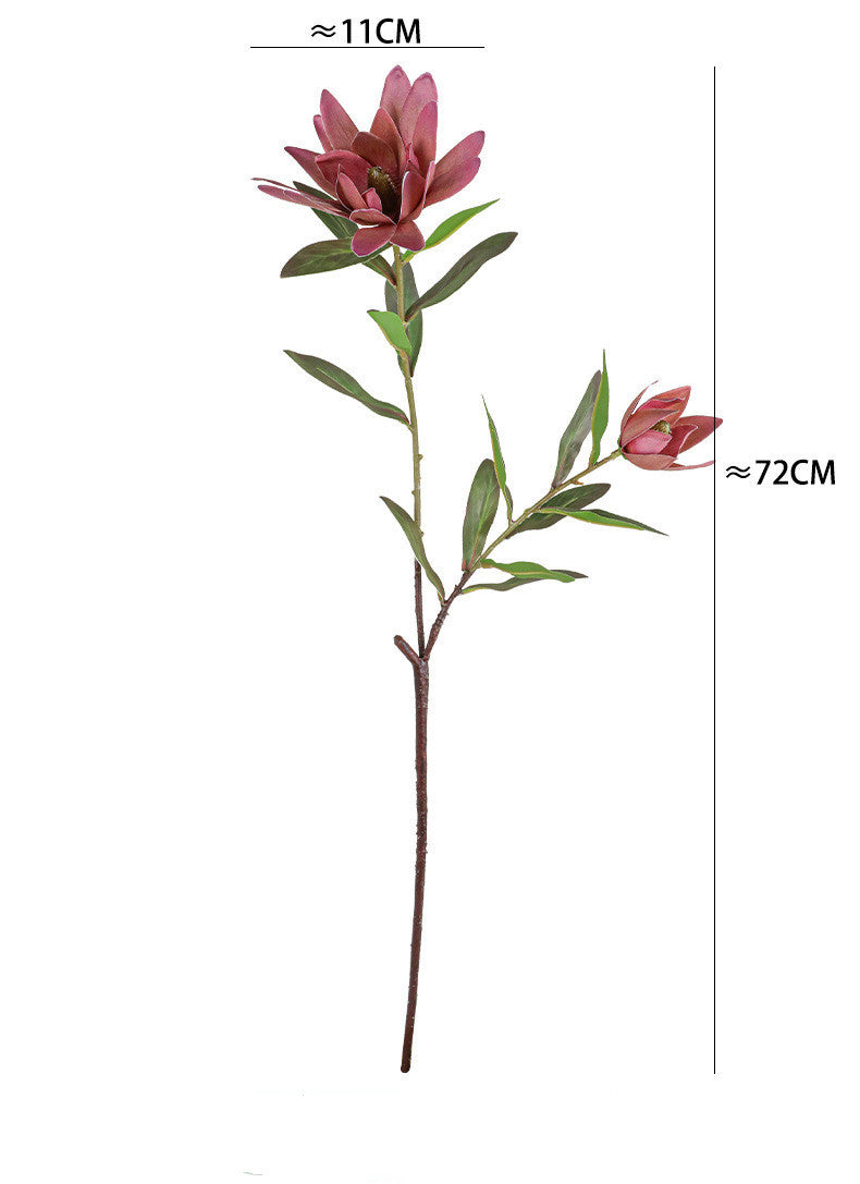 Luxury Single Stem Artificial King Protea Flower, 28" Height, Silk Material, 2 Blooms, Home & Hotel Decor, White/Green/Yellow/Pink