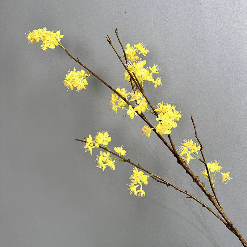 Artificial Silk Pear Blossom Branch, 43" Single Stem Floral Decor for Home & Hotel Styling, Bendable Stem in 6 Colors (White, Cream, Pink, Purple, Deep Purple, Yellow)