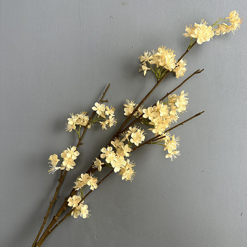 Artificial Silk Pear Blossom Branch, 43" Single Stem Floral Decor for Home & Hotel Styling, Bendable Stem in 6 Colors (White, Cream, Pink, Purple, Deep Purple, Yellow)