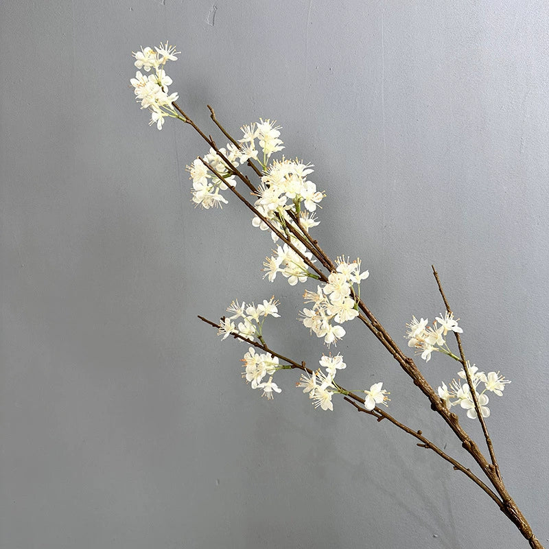 Artificial Silk Pear Blossom Branch, 43" Single Stem Floral Decor for Home & Hotel Styling, Bendable Stem in 6 Colors (White, Cream, Pink, Purple, Deep Purple, Yellow)