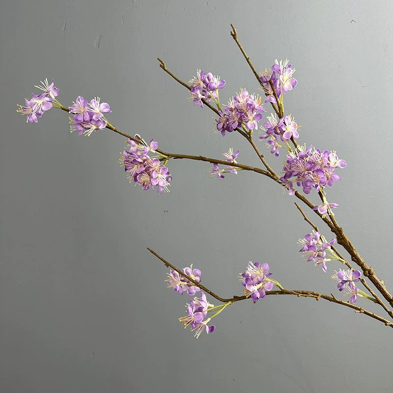 Artificial Silk Pear Blossom Branch, 43" Single Stem Floral Decor for Home & Hotel Styling, Bendable Stem in 6 Colors (White, Cream, Pink, Purple, Deep Purple, Yellow)