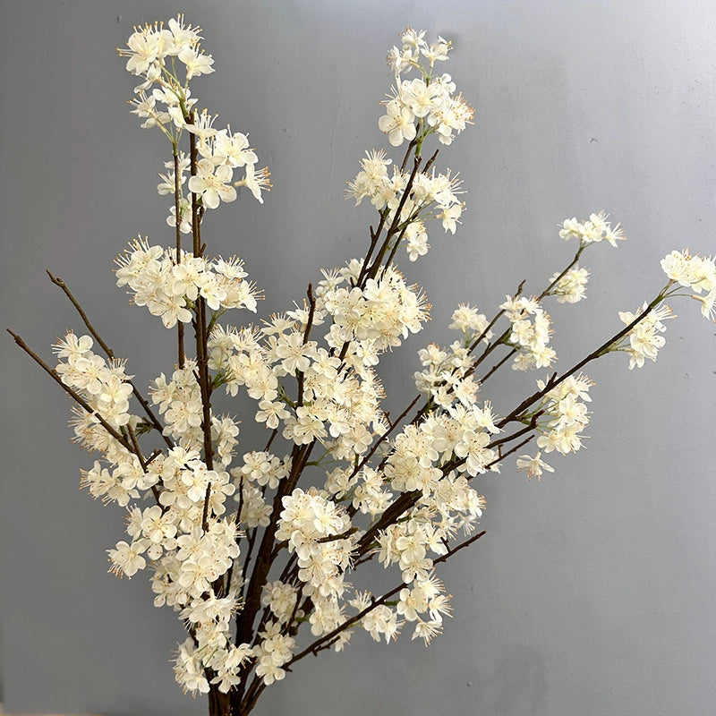 Artificial Silk Pear Blossom Branch, 43" Single Stem Floral Decor for Home & Hotel Styling, Bendable Stem in 6 Colors (White, Cream, Pink, Purple, Deep Purple, Yellow)