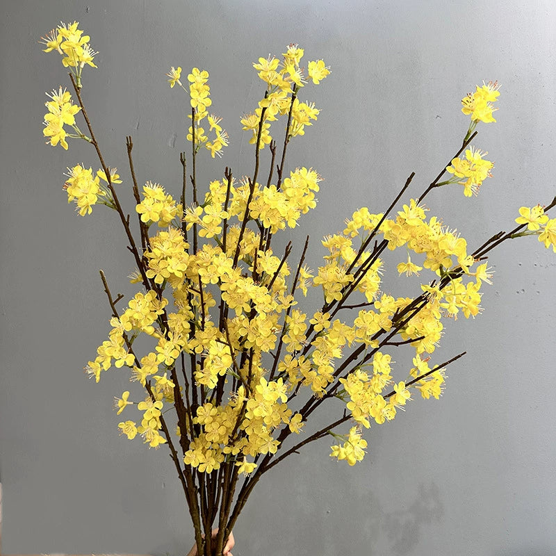 Artificial Silk Pear Blossom Branch, 43" Single Stem Floral Decor for Home & Hotel Styling, Bendable Stem in 6 Colors (White, Cream, Pink, Purple, Deep Purple, Yellow)