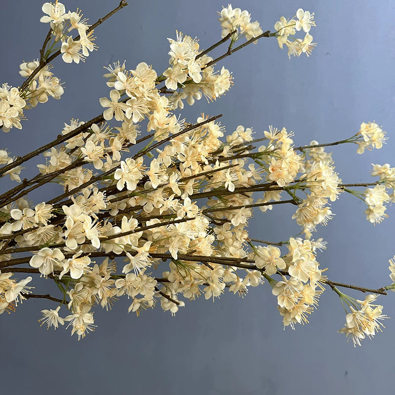 Artificial Silk Pear Blossom Branch, 43" Single Stem Floral Decor for Home & Hotel Styling, Bendable Stem in 6 Colors (White, Cream, Pink, Purple, Deep Purple, Yellow)