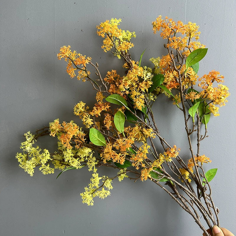 Artificial Osmanthus Branch, Light Luxury Faux Flower, 35" Single Stem with 3 Branches, PE/PVC, 6 Colors - Home, Hotel & Commercial Decor