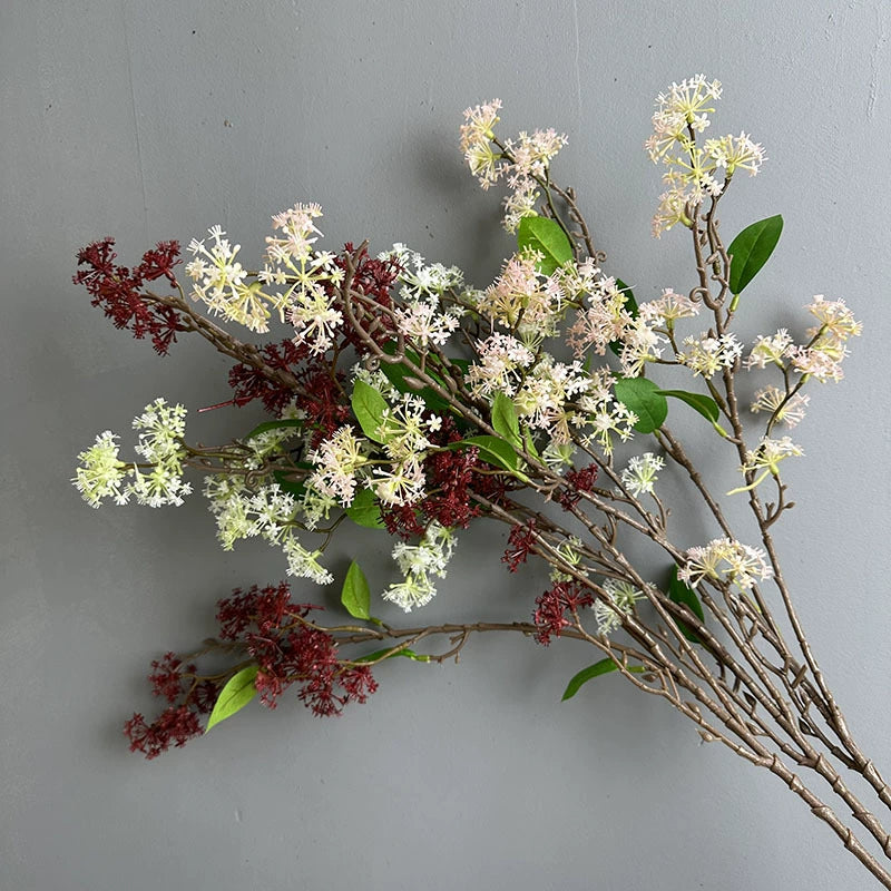 Artificial Osmanthus Branch, Light Luxury Faux Flower, 35" Single Stem with 3 Branches, PE/PVC, 6 Colors - Home, Hotel & Commercial Decor