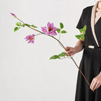 Artificial Clematis Leaf Stem, 35" Tall, Silk Floral Single Stem with 3 Blooms, Perfect for Home Decor, Hotel Displays, and Window Styling