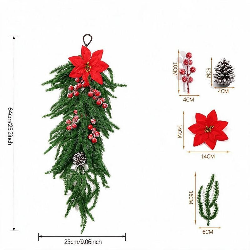 Artificial Christmas Pine Garland with Red Berries, 25" Holiday Wall Hanging, Indoor Festive Decor, Realistic Silk Floral Arrangement