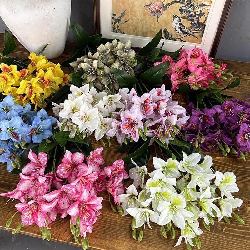 Artificial Bauhinia Flower Bush, Silk Fabric, 19" Height, 20 Blooms, Perfect for Weddings, Home Decor, and Commercial Spaces
