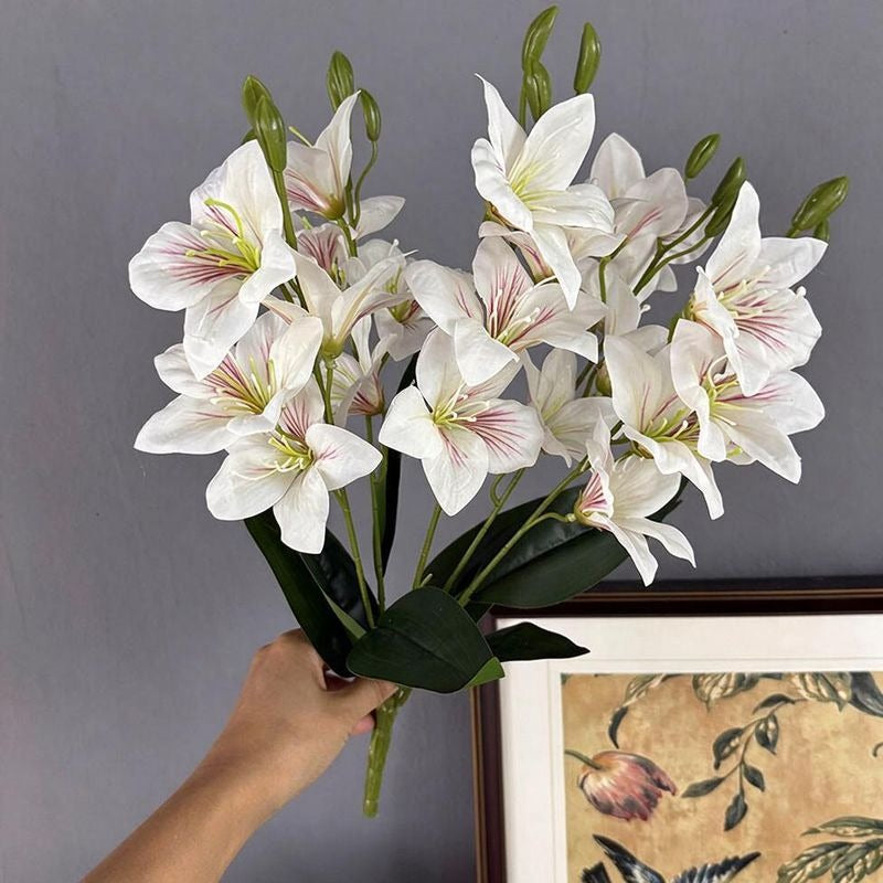 Artificial Bauhinia Flower Bush, Silk Fabric, 19" Height, 20 Blooms, Perfect for Weddings, Home Decor, and Commercial Spaces