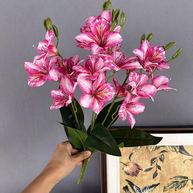 Artificial Bauhinia Flower Bush, Silk Fabric, 19" Height, 20 Blooms, Perfect for Weddings, Home Decor, and Commercial Spaces